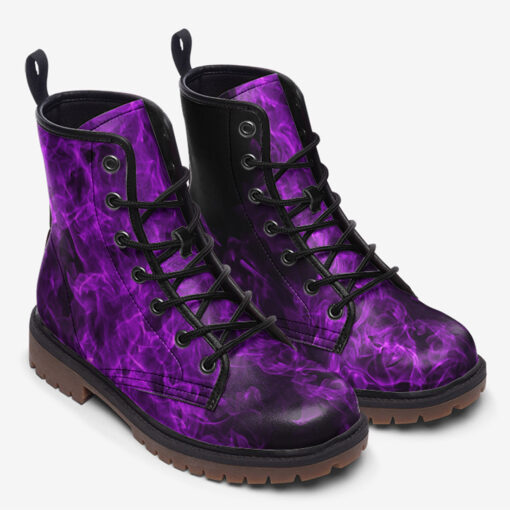 Violet Neon Fire And Smoke Trendy Leather Boots - Image 2