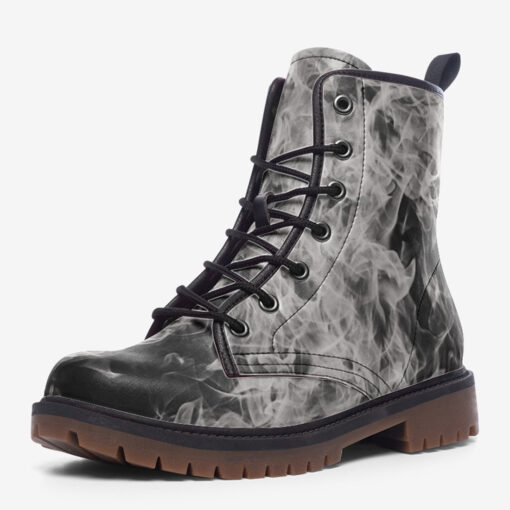 White Fire And Smoke Trendy Leather Boots - Image 3