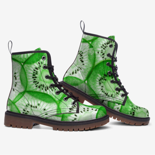 Green Sliced Kiwi Trendy Leather Boots