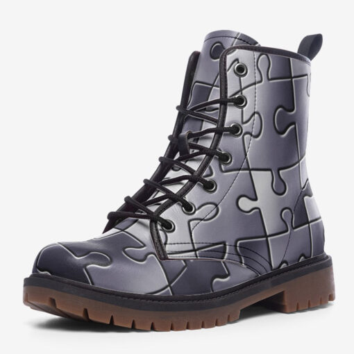 Puzzle Pattern Trendy Leather Boots - Image 3