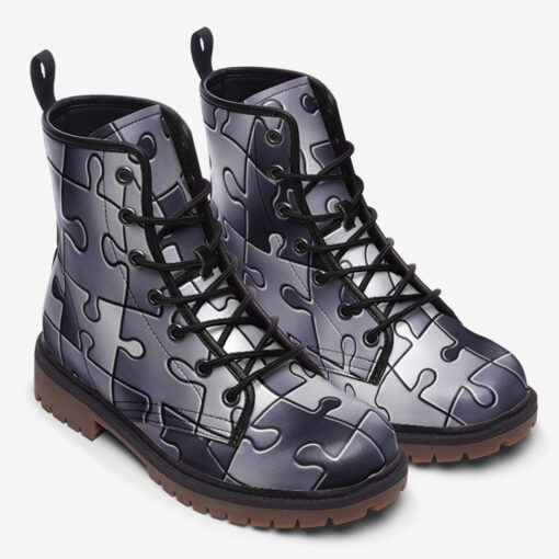 Puzzle Pattern Trendy Leather Boots - Image 2