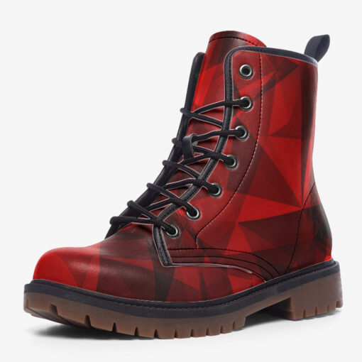 Red Polygons Trendy Leather Boots - Image 3