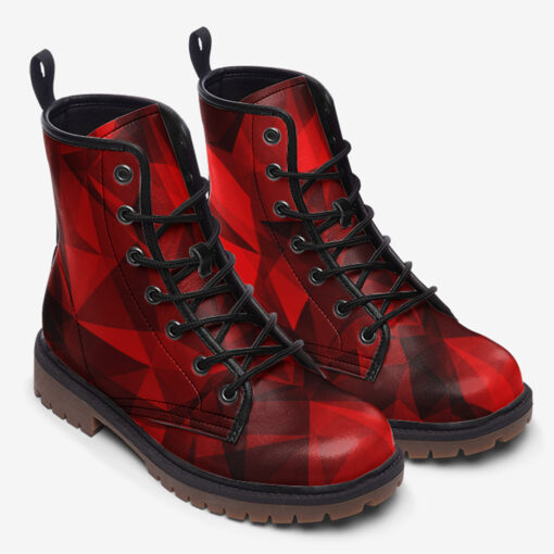 Red Polygons Trendy Leather Boots - Image 2