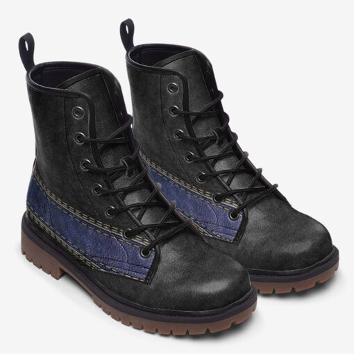 Skin Texture Blue Stripe Trendy Leather Boots - Image 2