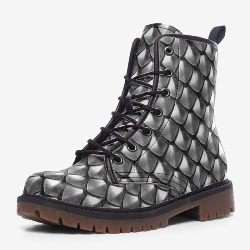 Silver Armor Scales Trendy Leather Boots - Image 3