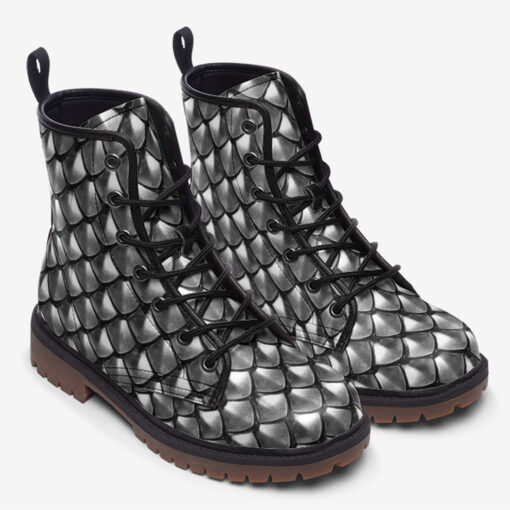 Silver Armor Scales Trendy Leather Boots - Image 2