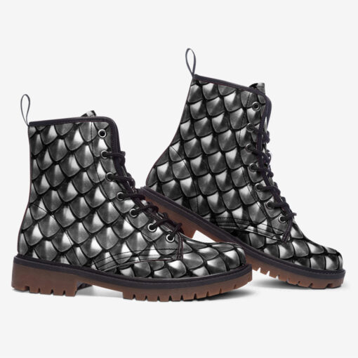 Silver Armor Scales Trendy Leather Boots