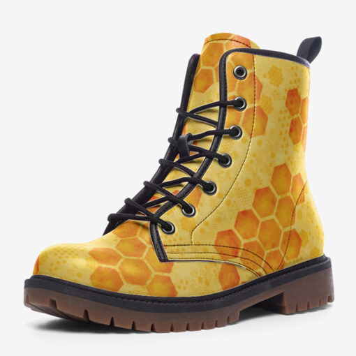 Bee Honeycombs Trendy Leather Boots - Image 3