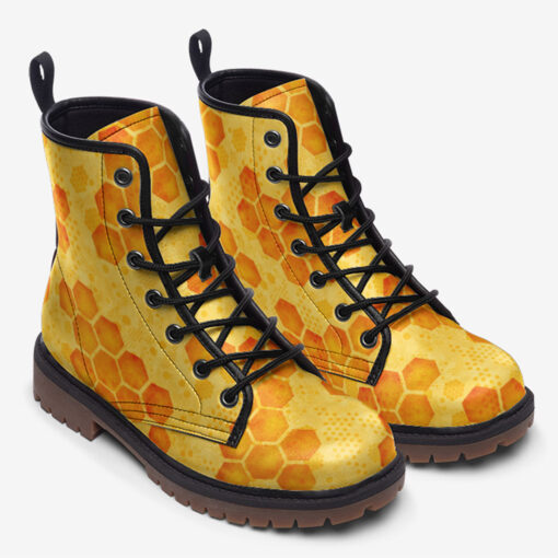 Bee Honeycombs Trendy Leather Boots - Image 2