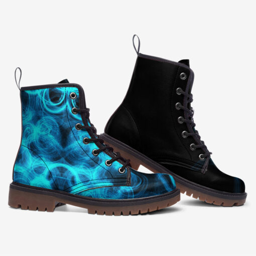 Blue Neon Waves Trendy Leather Boots