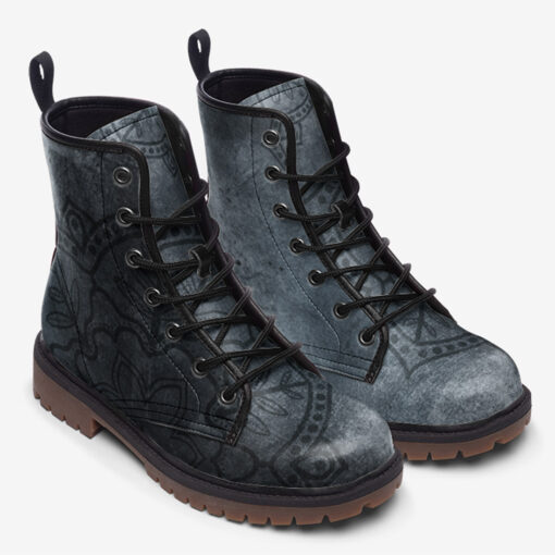 Vintage Ornament Grunge Scratch Trendy Leather Boots - Image 2