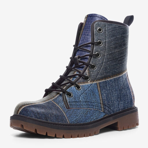 Blue Denim Patchwork Trendy Leather Boots - Image 3