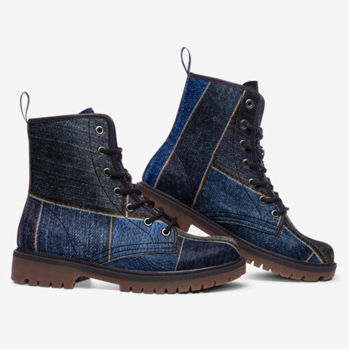 Blue Denim Patchwork Trendy Leather Boots