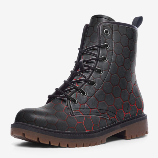 Hexagons Red Glow Trendy Leather Boots - Image 3