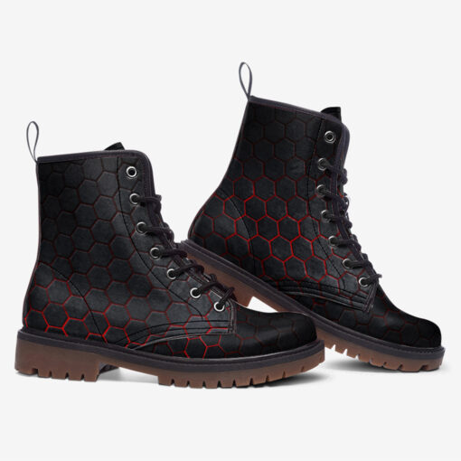 Hexagons Red Glow Trendy Leather Boots