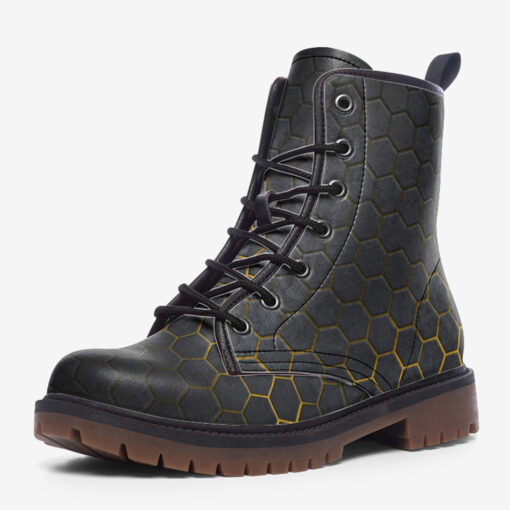 Hexagons Yellow Glow Trendy Leather Boots - Image 3