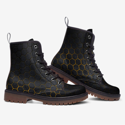 Hexagons Yellow Glow Trendy Leather Boots