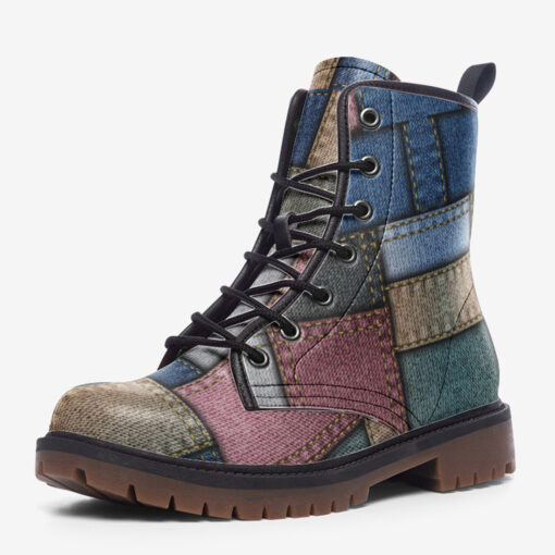 Denim Patchwork Trendy Leather Boots - Image 3