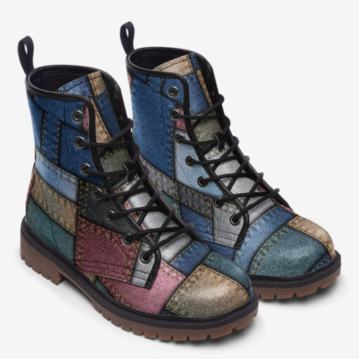 Denim Patchwork Trendy Leather Boots - Image 2