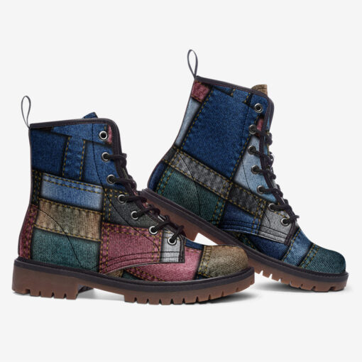 Denim Patchwork Trendy Leather Boots