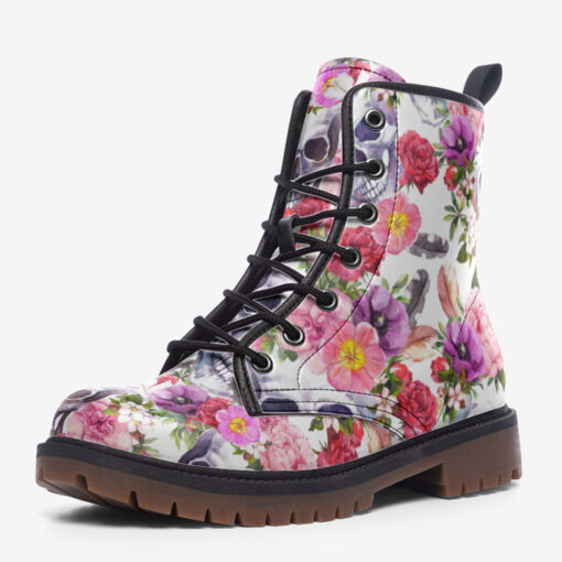 Watercolor Skulls Roses Trendy Leather Boots - Image 3