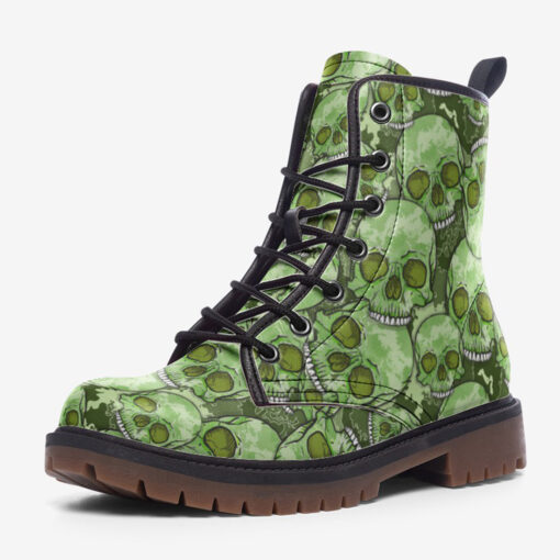 Green Skulls Camouflage Trendy Leather Boots - Image 3