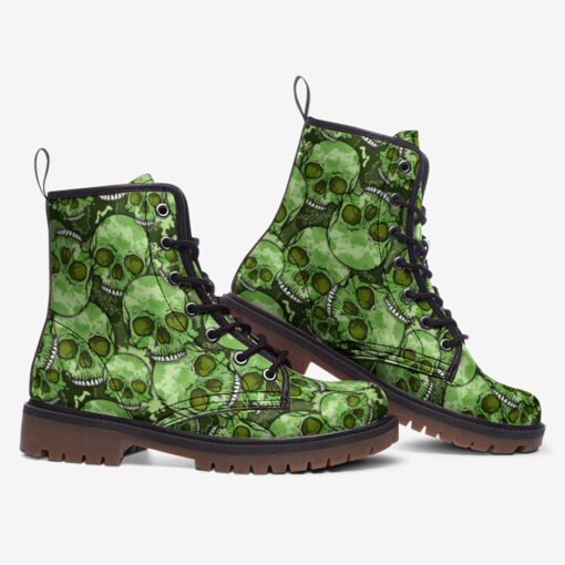 Green Skulls Camouflage Trendy Leather Boots