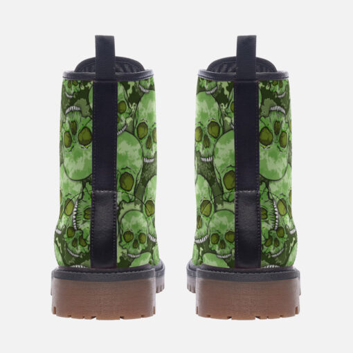 Green Skulls Camouflage Trendy Leather Boots - Image 4