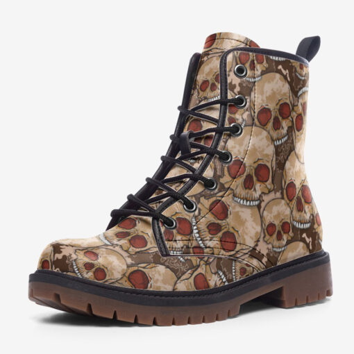 Red Skulls Camouflage Trendy Leather Boots - Image 3