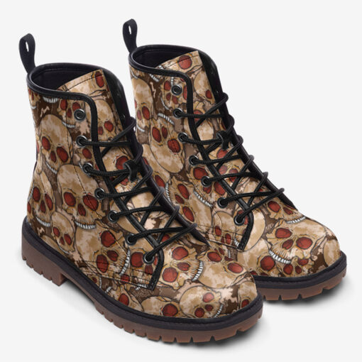 Red Skulls Camouflage Trendy Leather Boots - Image 2