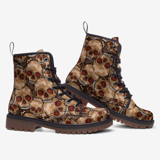 Red Skulls Camouflage Trendy Leather Boots