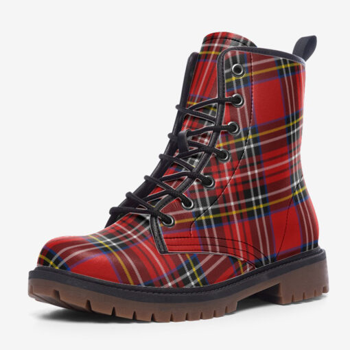 Classic Red Tartan Trendy Leather Boots - Image 3