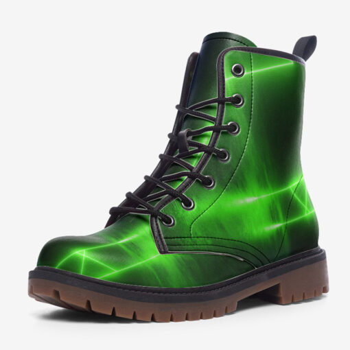 Blue Green Sci-Fi Neon Light Trendy Leather Boots - Image 3