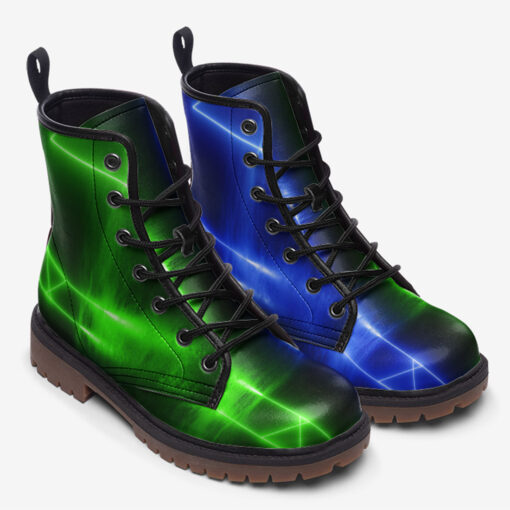 Blue Green Sci-Fi Neon Light Trendy Leather Boots - Image 2