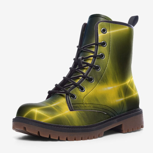 Yellow Blue Sci-Fi Neon Light Trendy Leather Boots - Image 3