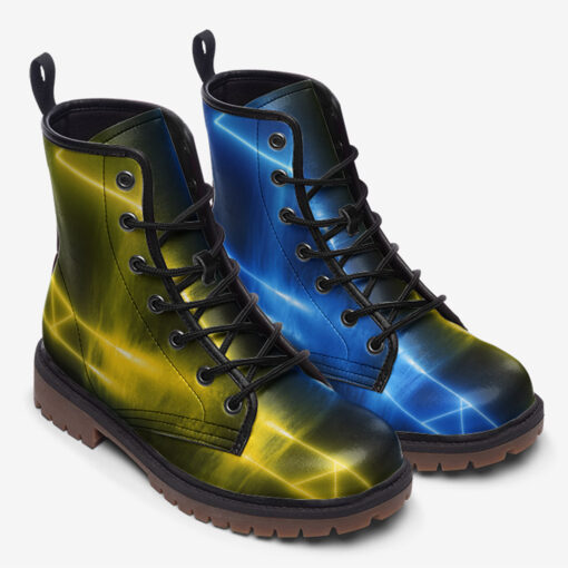 Yellow Blue Sci-Fi Neon Light Trendy Leather Boots - Image 2