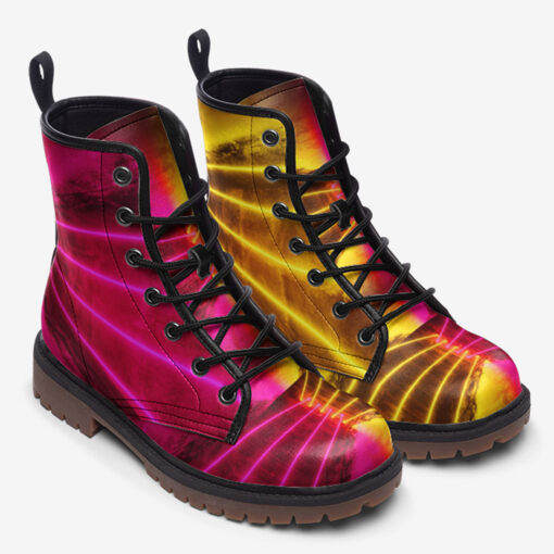 Red Yellow Futuristic Neon Trendy Leather Boots - Image 2