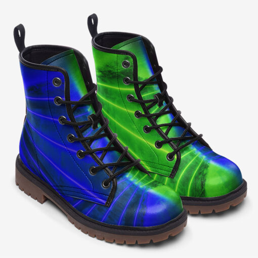 Green Blue Futuristic Neon Trendy Leather Boots - Image 2