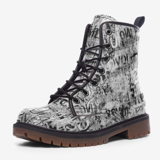 Grunge Vintage Newspaper Trendy Leather Boots - Image 3