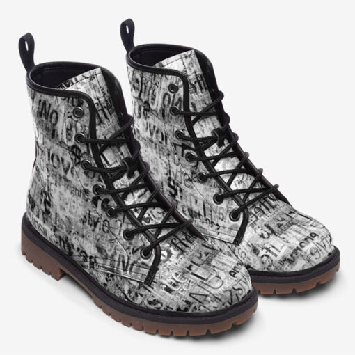 Grunge Vintage Newspaper Trendy Leather Boots - Image 2