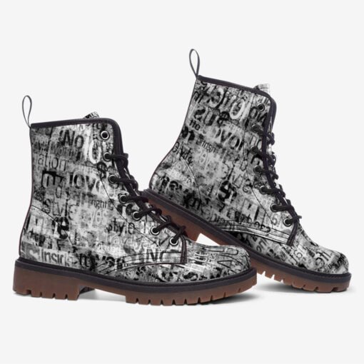 Grunge Vintage Newspaper Trendy Leather Boots