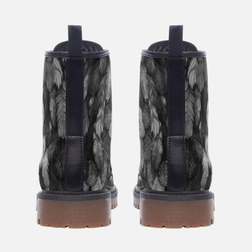 Black Feathers Plumage Trendy Leather Boots - Image 4