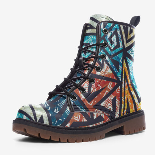 Geometric Pattern Trendy Leather Boots - Image 3