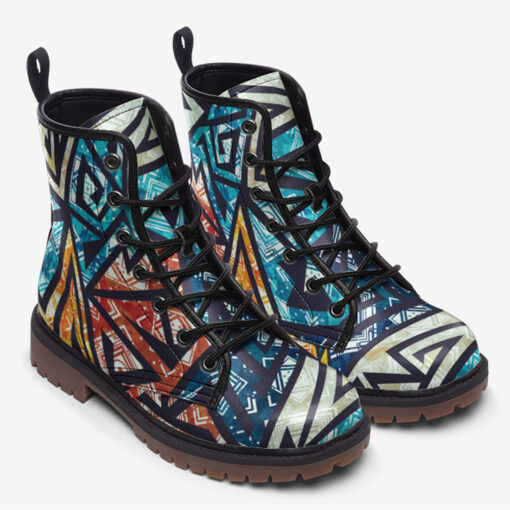 Geometric Pattern Trendy Leather Boots - Image 2