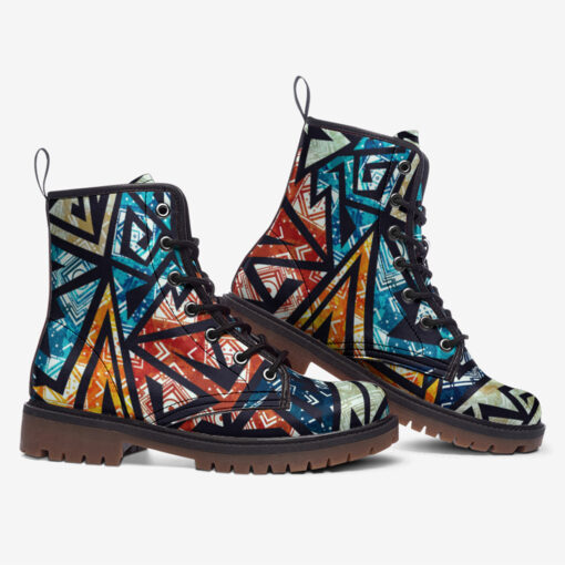 Geometric Pattern Trendy Leather Boots