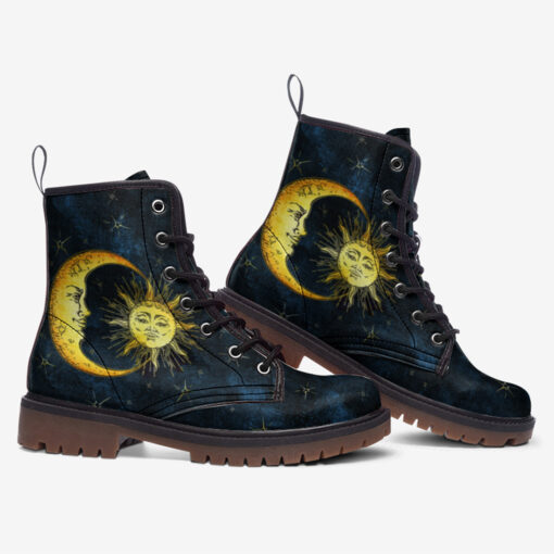 Antique Sun Crescent Moon Trendy Leather Boots