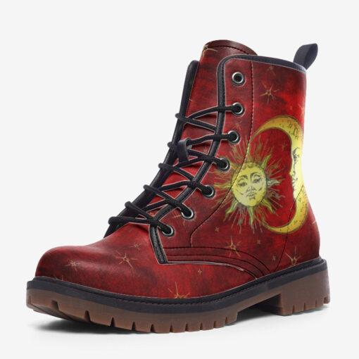 Golden Sun Crescent Moon Trendy Leather Boots - Image 3