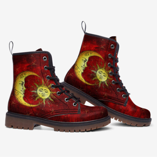 Golden Sun Crescent Moon Trendy Leather Boots