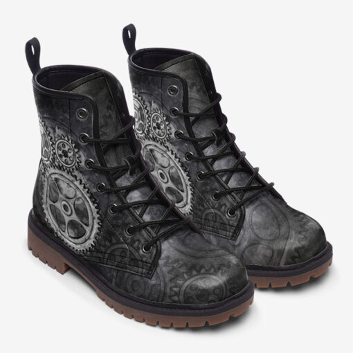 Gray Steampunk Gears Trendy Leather Boots - Image 2