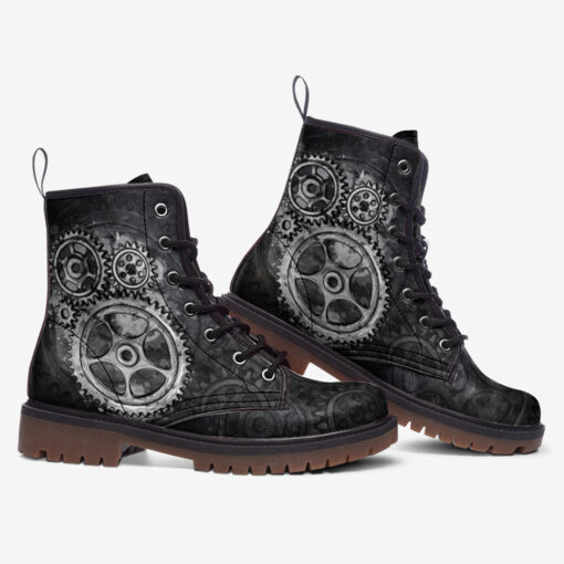 Gray Steampunk Gears Trendy Leather Boots